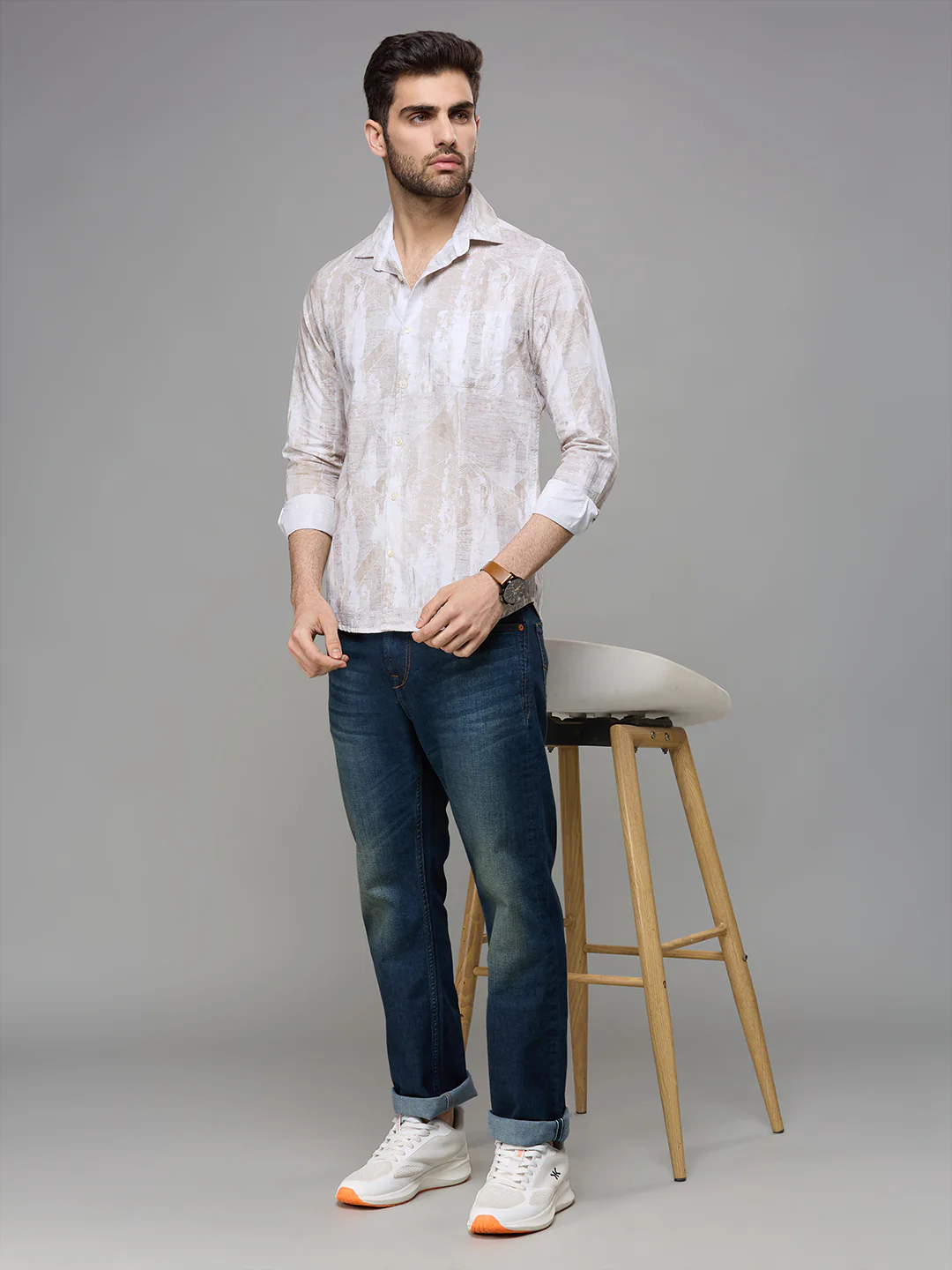Men's Khaki Printed Slim Fit Shirts - Image 8