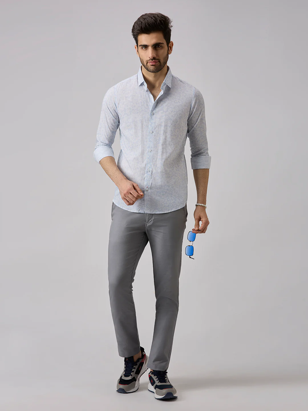 Men's Light Blue Printed Slim Fit Shirts - Image 3