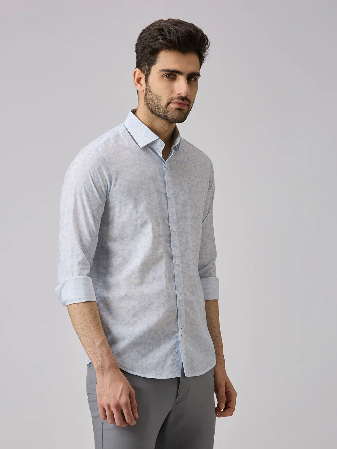 Men's Light Blue Printed Slim Fit Shirts - Image 6