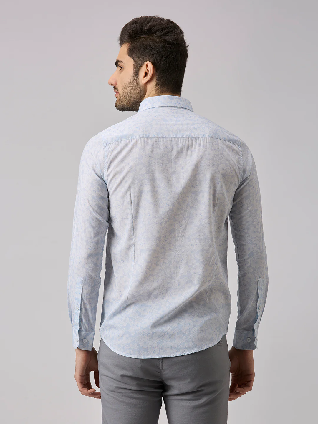 Men's Light Blue Printed Slim Fit Shirts - Image 7