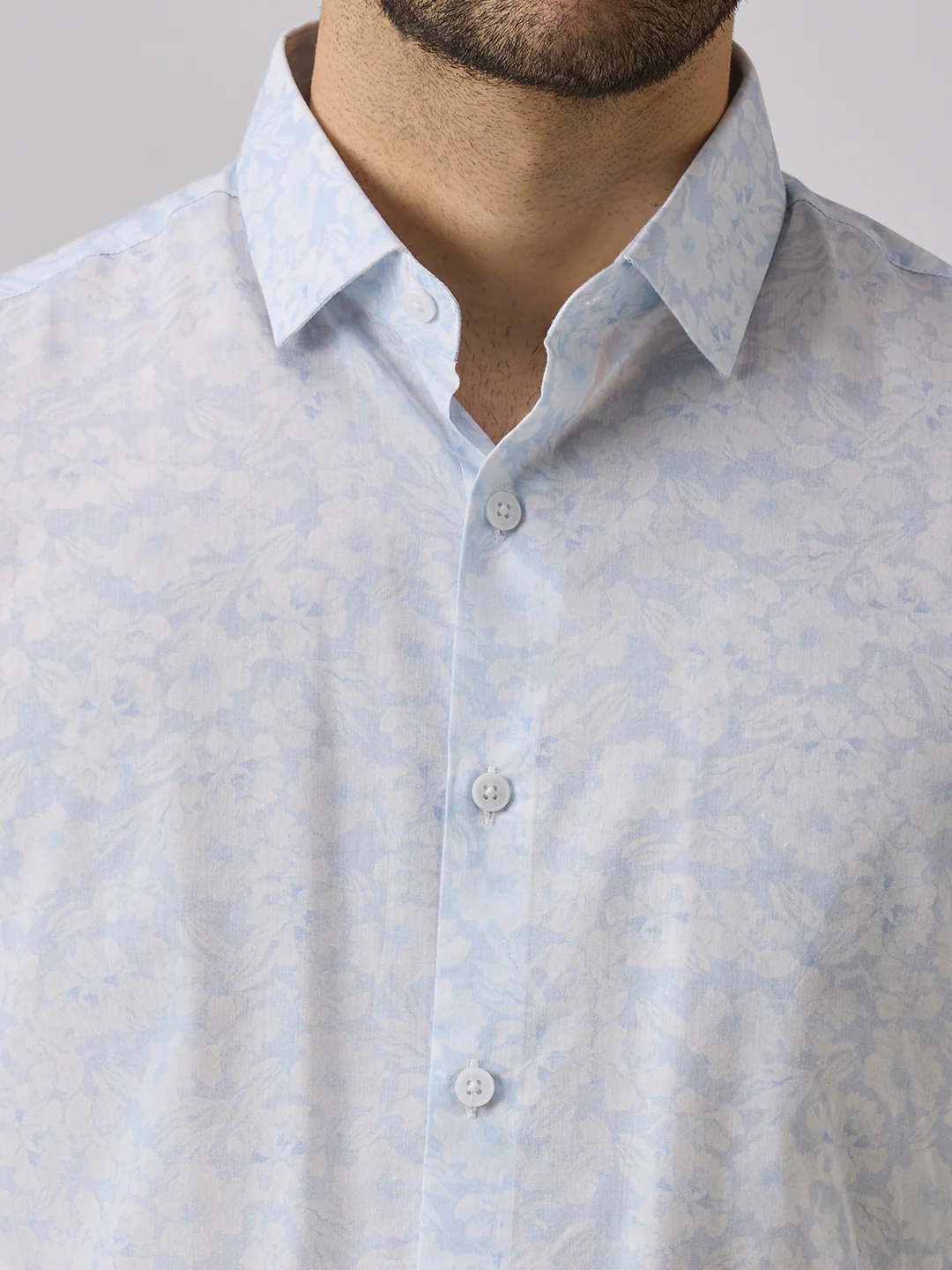 Men's Light Blue Printed Slim Fit Shirts - Image 8