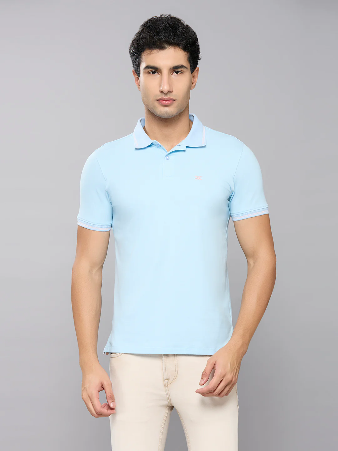 Men's Light Blue Printed Slim Fit T-Shirts