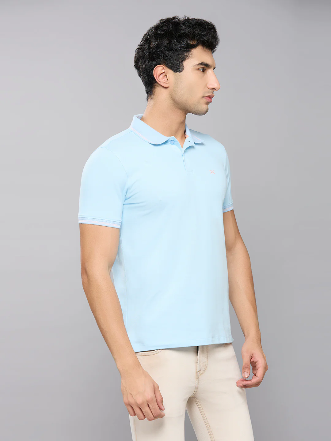 Men's Light Blue Printed Slim Fit T-Shirts - Image 3