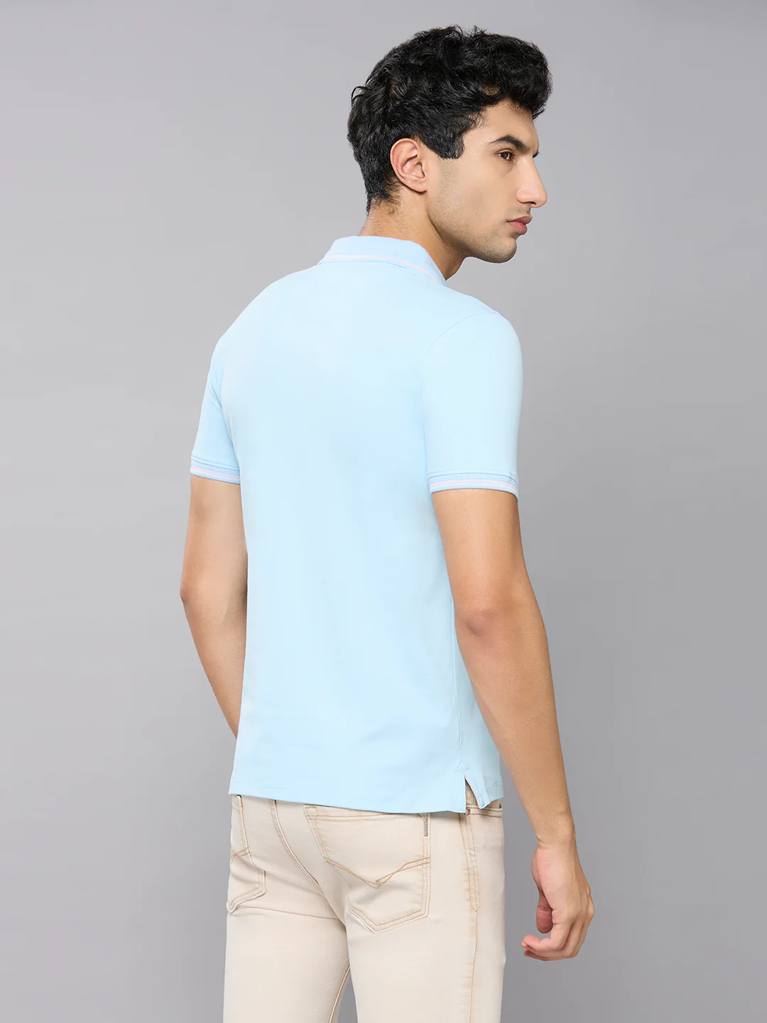 Men's Light Blue Printed Slim Fit T-Shirts - Image 4