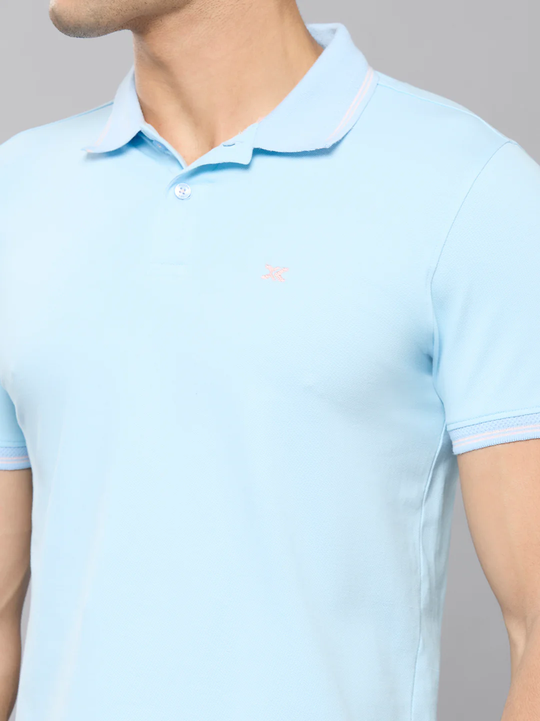 Men's Light Blue Printed Slim Fit T-Shirts - Image 5