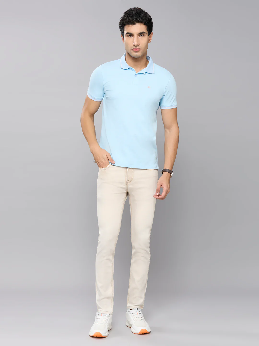 Men's Light Blue Printed Slim Fit T-Shirts - Image 6