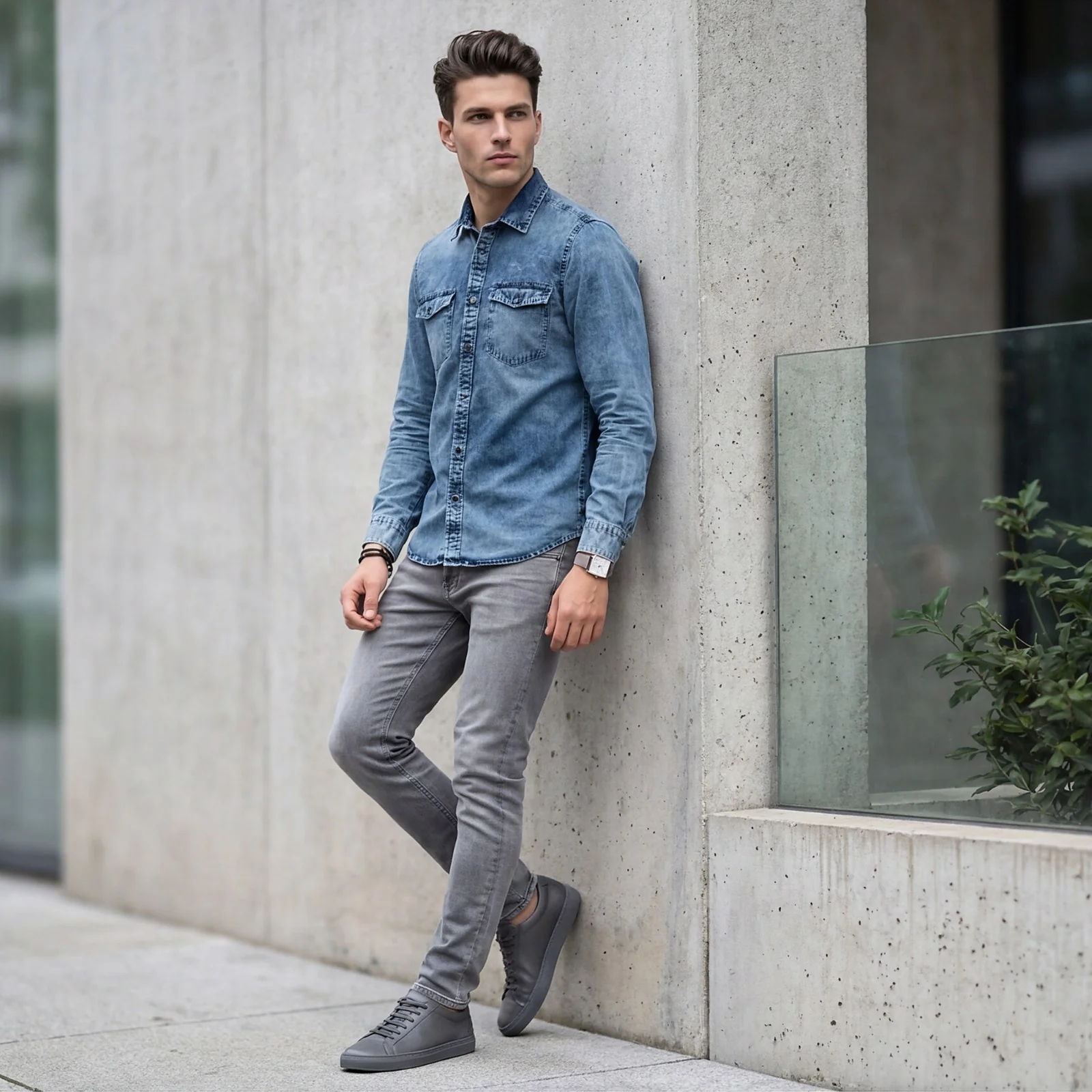 Men's Light Blue Solid Slim Fit Shirts