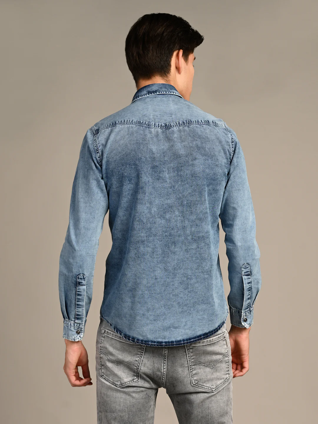 Men's Light Blue Solid Slim Fit Shirts - Image 7