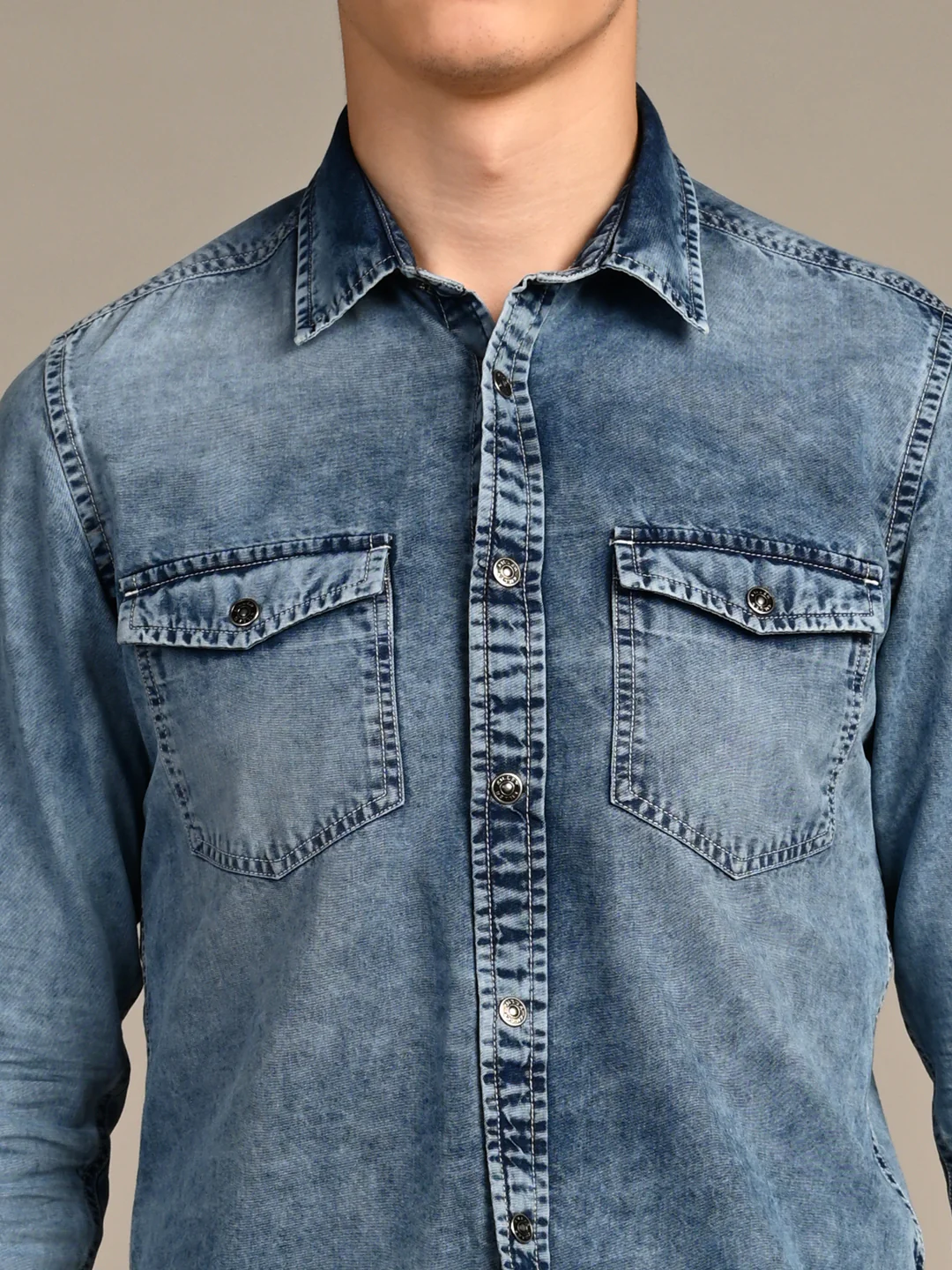 Men's Light Blue Solid Slim Fit Shirts - Image 8