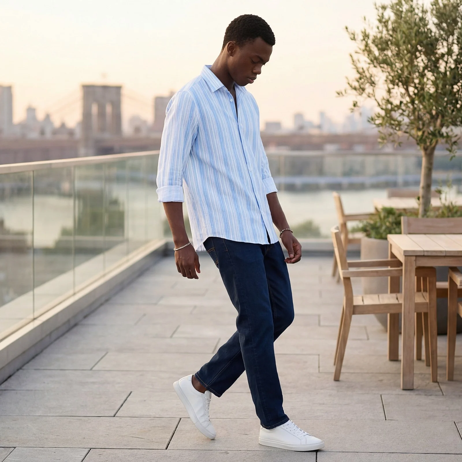 Men's Light Blue Striped Slim Fit Shirts