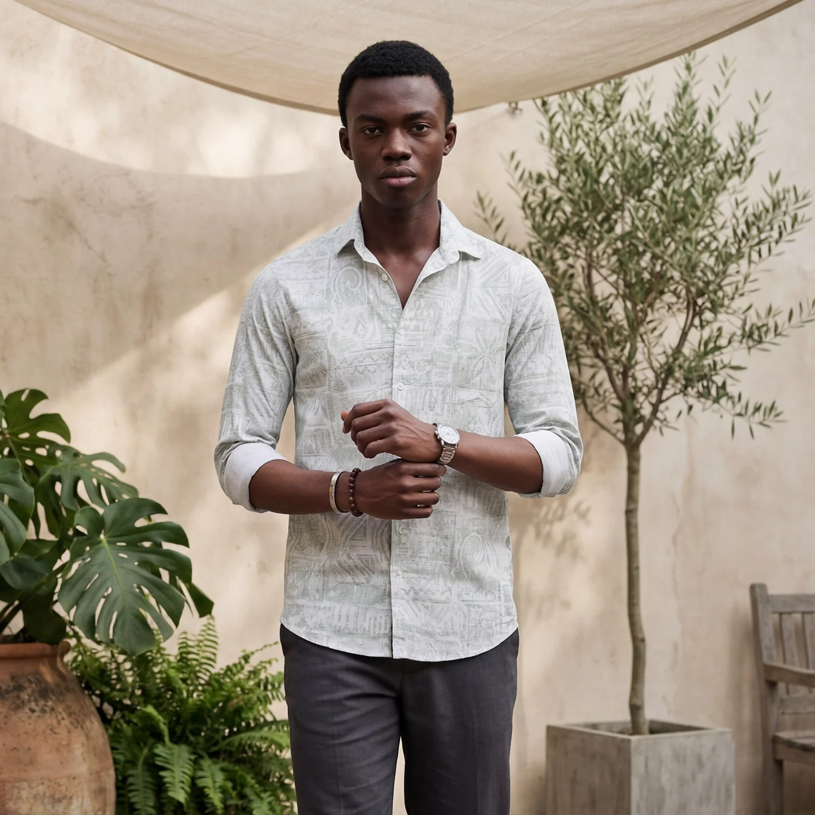 Men's Light Green Printed Slim Fit Shirts - Image 2