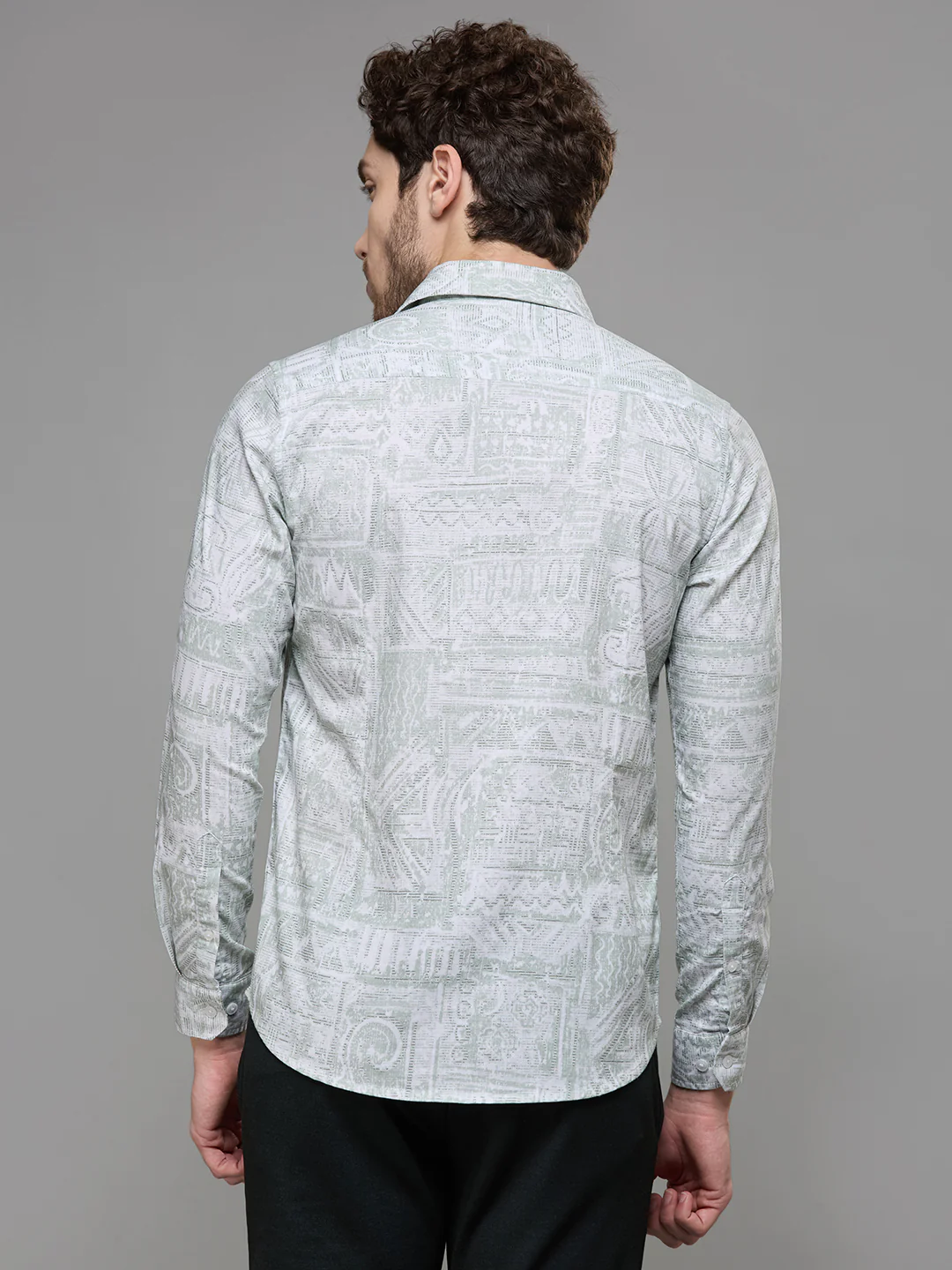 Men's Light Green Printed Slim Fit Shirts - Image 6