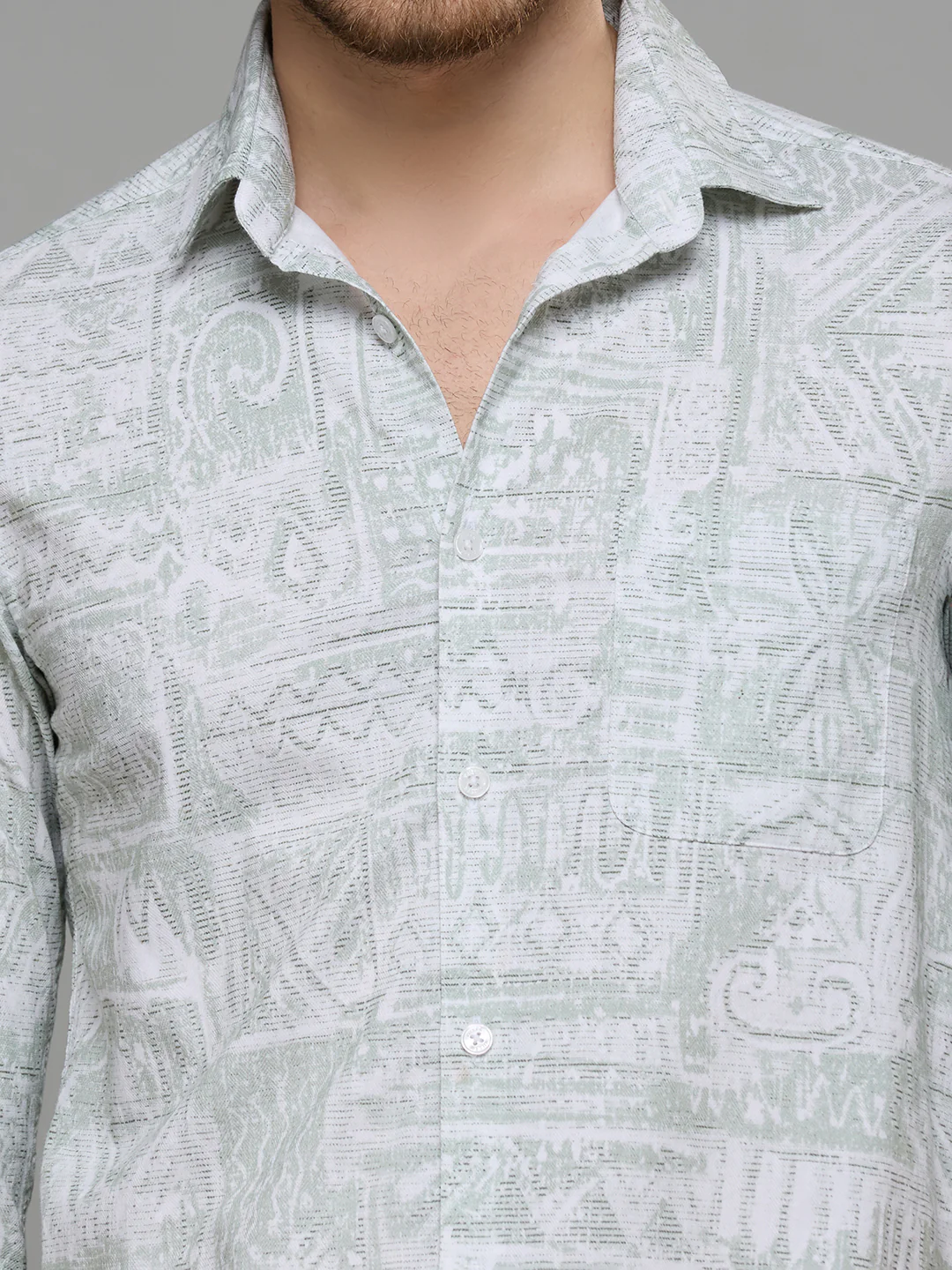 Men's Light Green Printed Slim Fit Shirts - Image 7