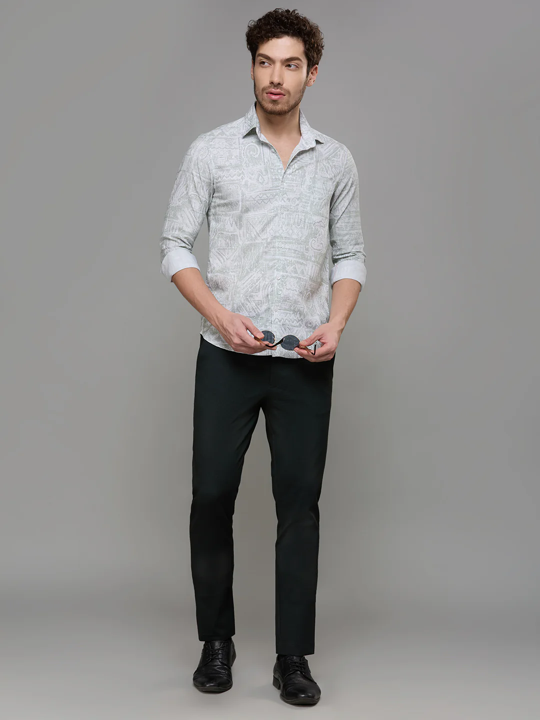 Men's Light Green Printed Slim Fit Shirts - Image 8