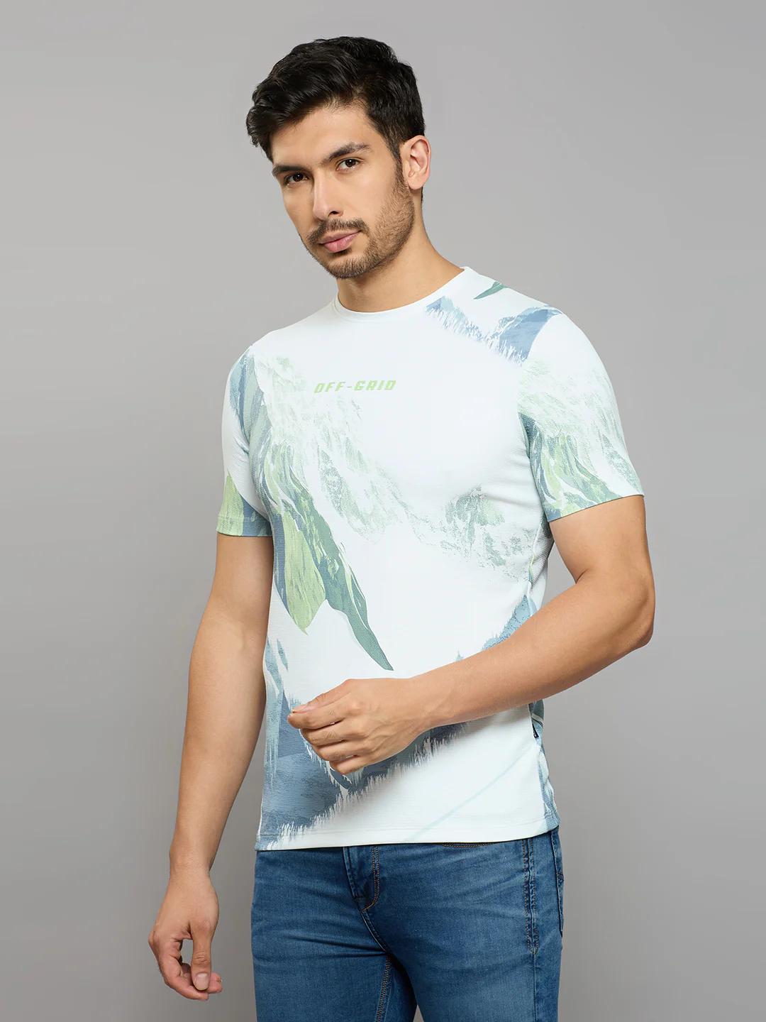 Men's Light Green Printed Slim Fit T-Shirts - Image 2