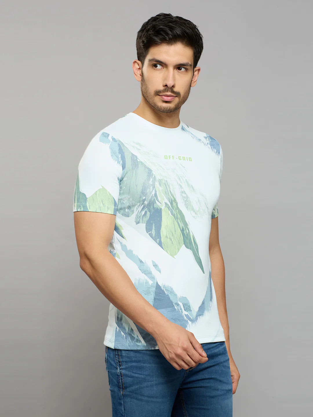 Men's Light Green Printed Slim Fit T-Shirts - Image 3
