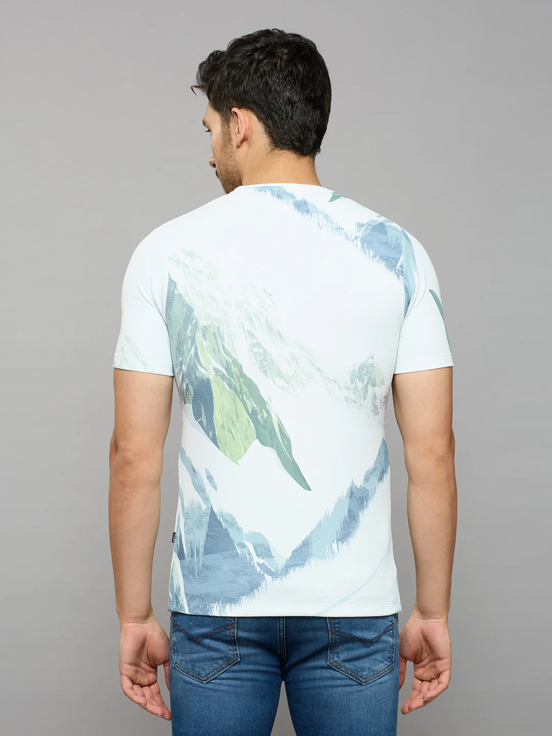 Men's Light Green Printed Slim Fit T-Shirts - Image 4
