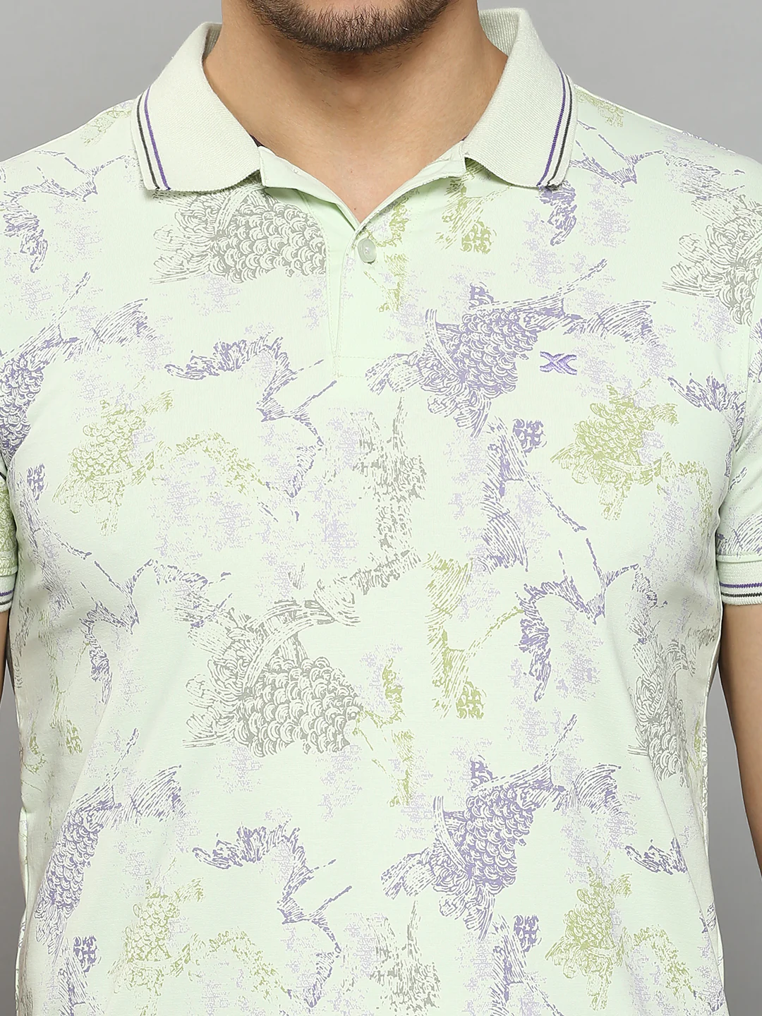 Men's Light Green Printed Slim Fit T-Shirts - Image 5