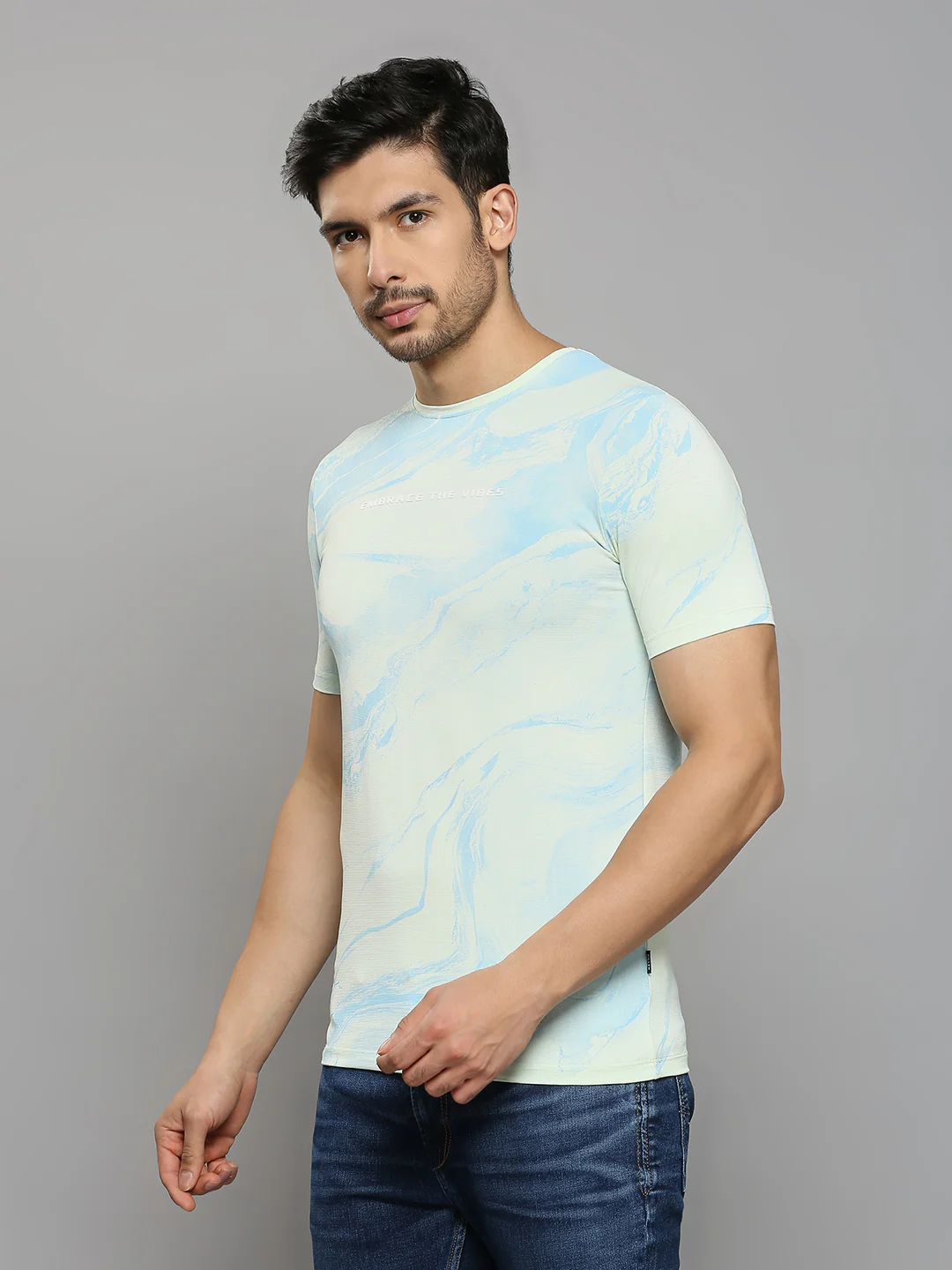 Men's Light Green Printed Slim Fit T-Shirts - Image 2