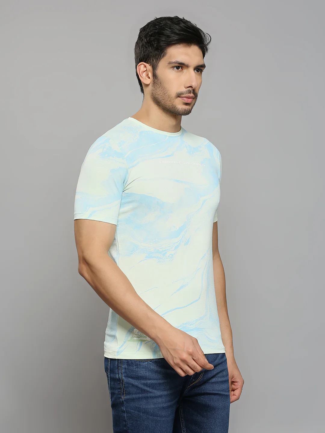 Men's Light Green Printed Slim Fit T-Shirts - Image 3