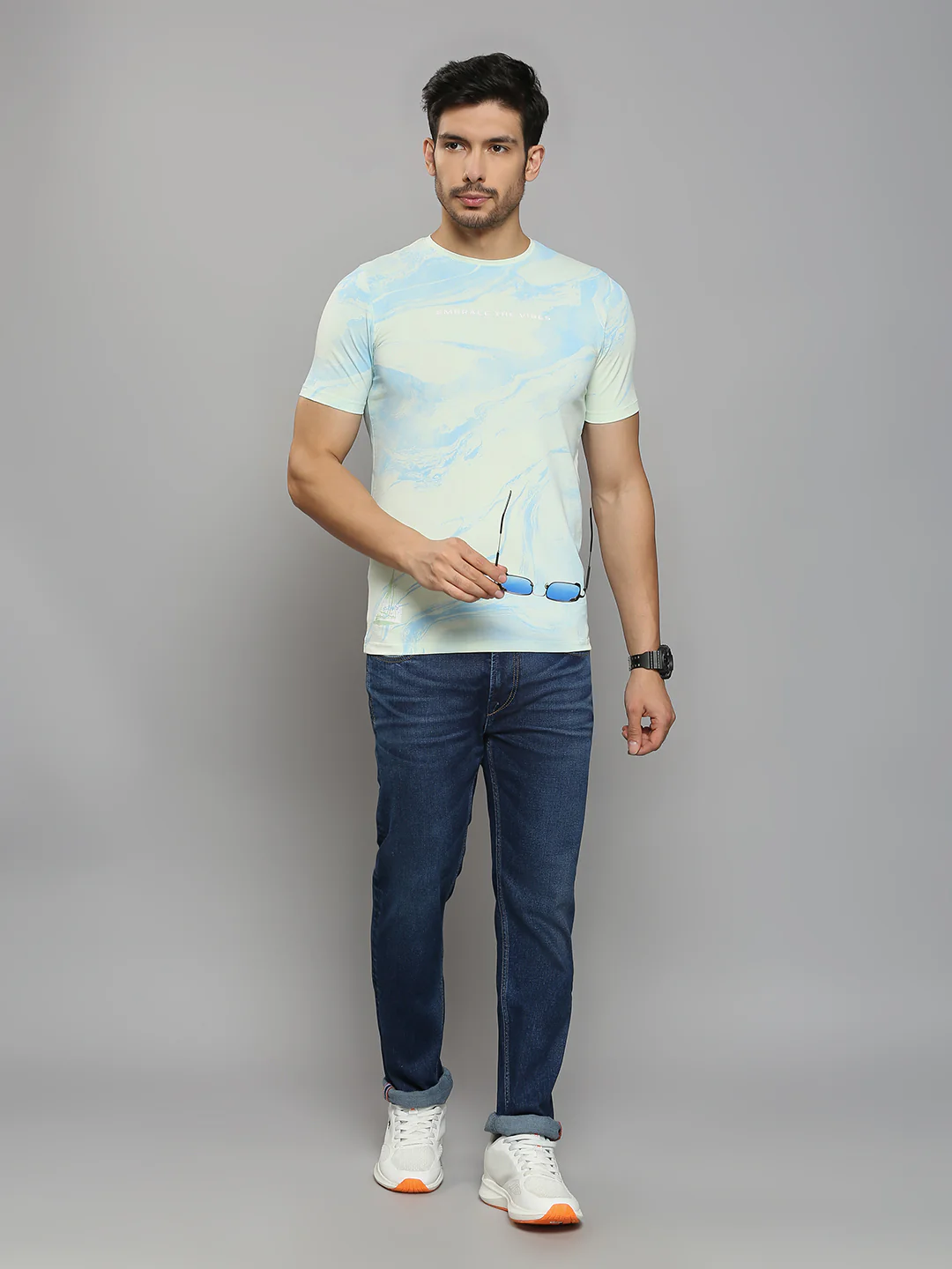 Men's Light Green Printed Slim Fit T-Shirts - Image 6
