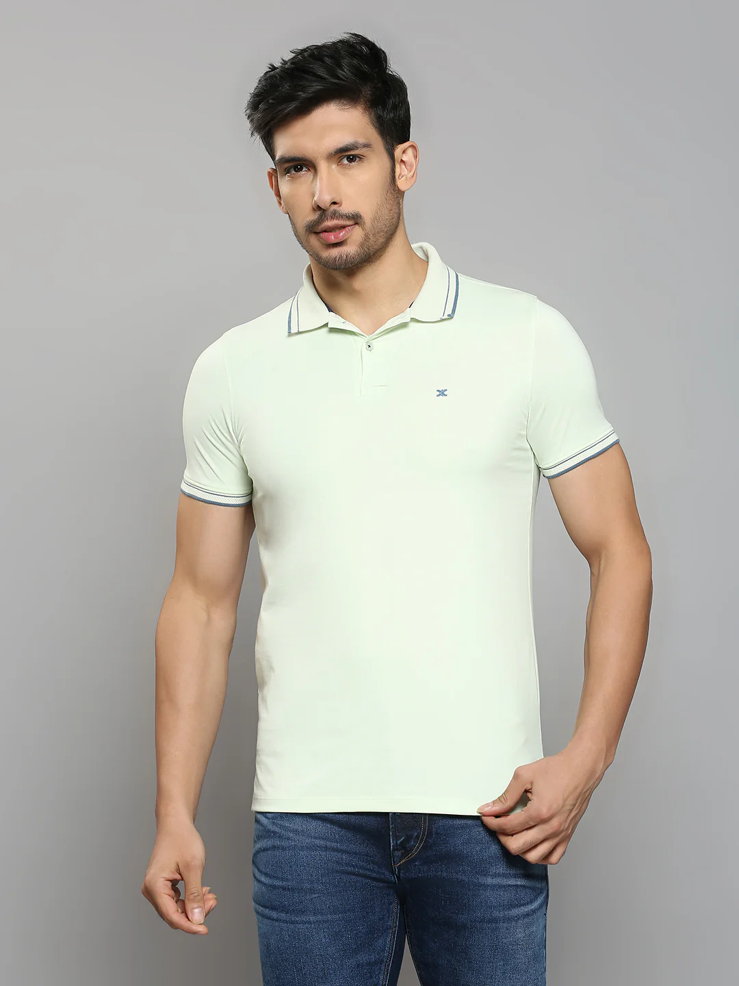 Men's Light Green Solid Slim Fit T-Shirts