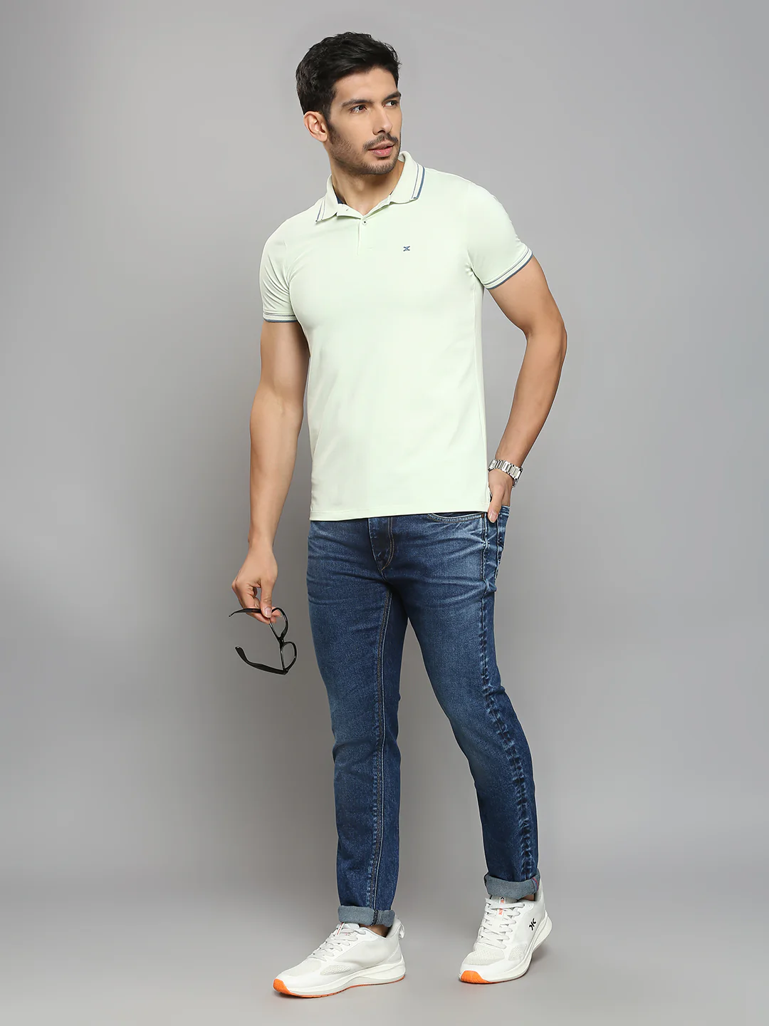 Men's Light Green Solid Slim Fit T-Shirts - Image 6