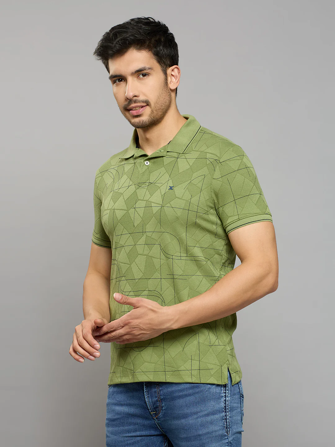 Men's Light Olive Printed Slim Fit T-Shirts - Image 2