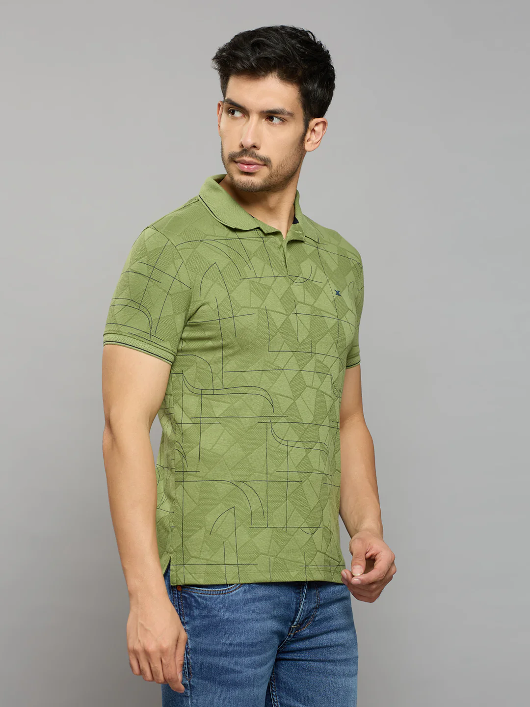 Men's Light Olive Printed Slim Fit T-Shirts - Image 3