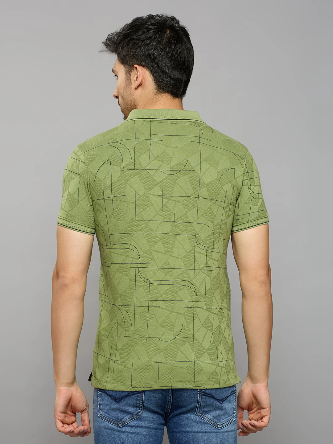 Men's Light Olive Printed Slim Fit T-Shirts - Image 4