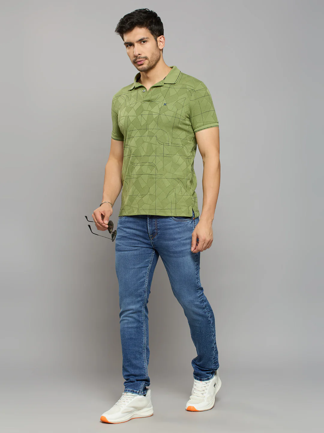 Men's Light Olive Printed Slim Fit T-Shirts - Image 6