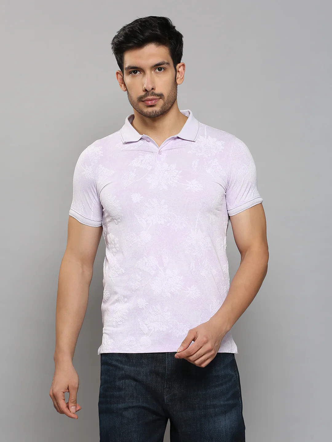 Men's Lilac Printed Slim Fit T-Shirts
