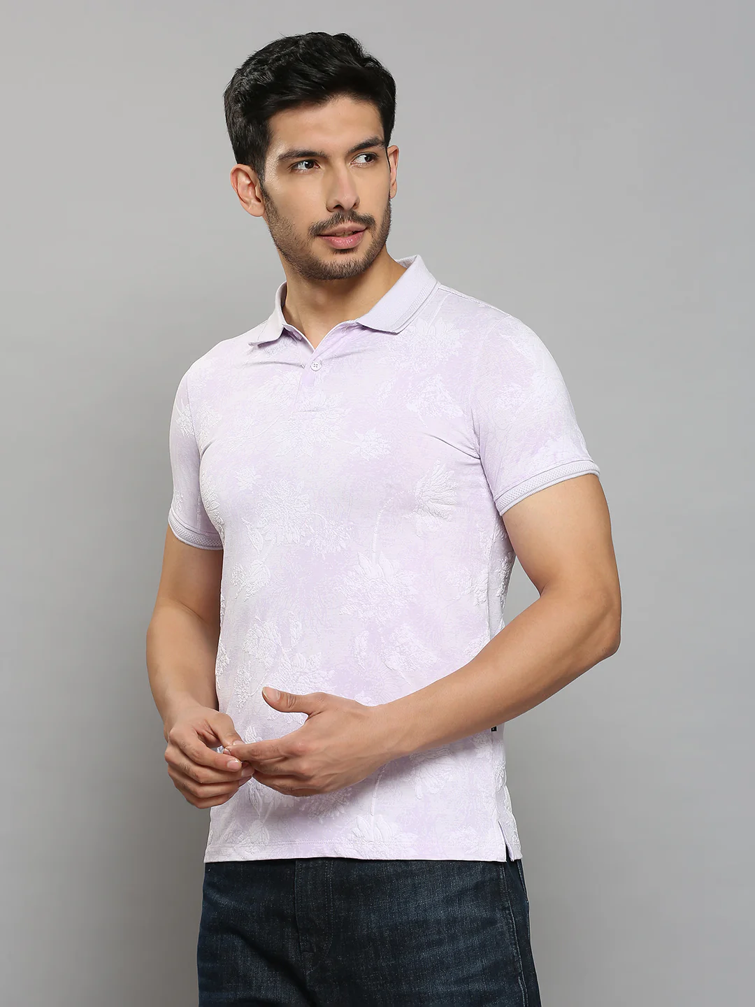Men's Lilac Printed Slim Fit T-Shirts - Image 2
