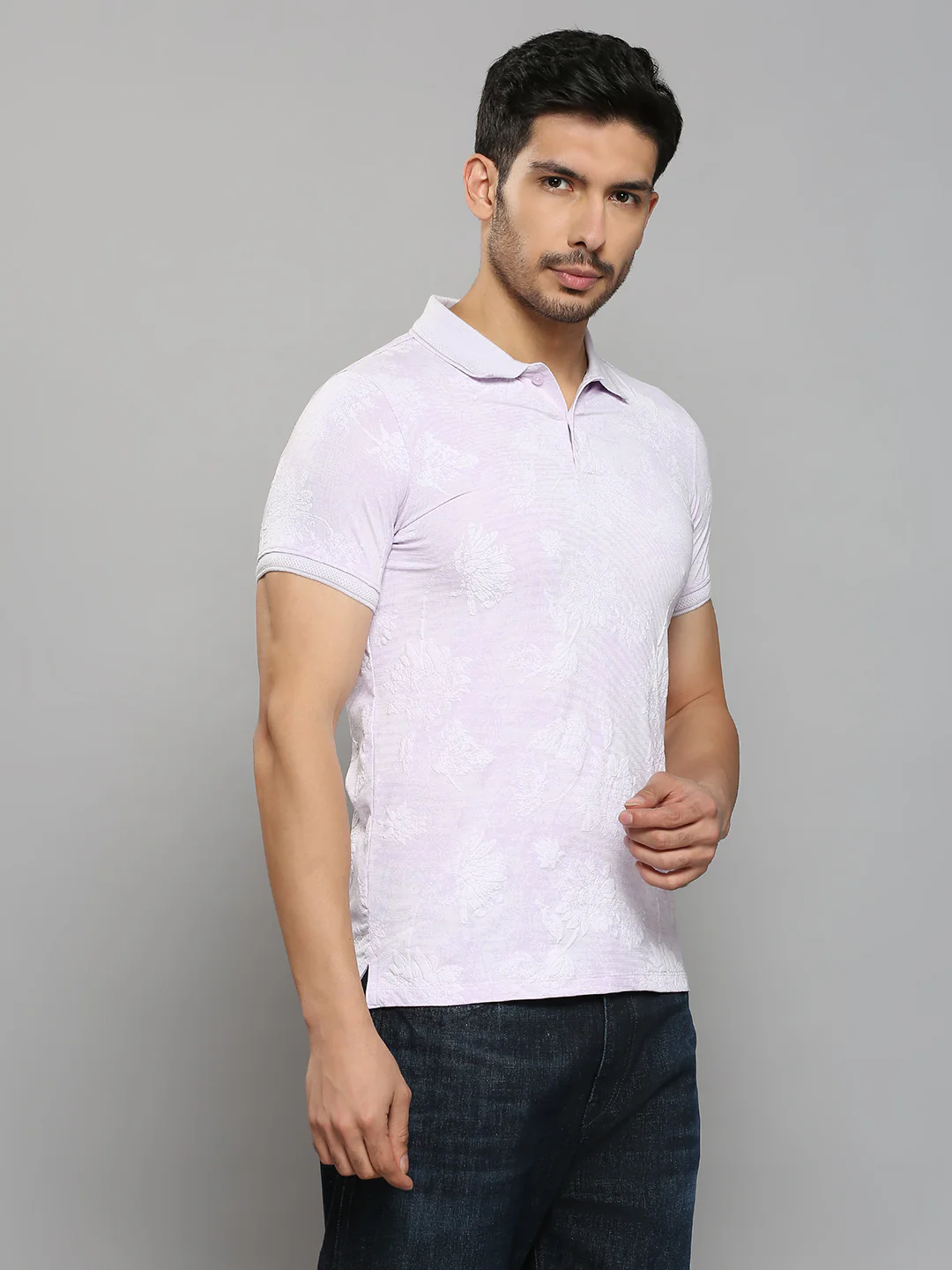 Men's Lilac Printed Slim Fit T-Shirts - Image 3