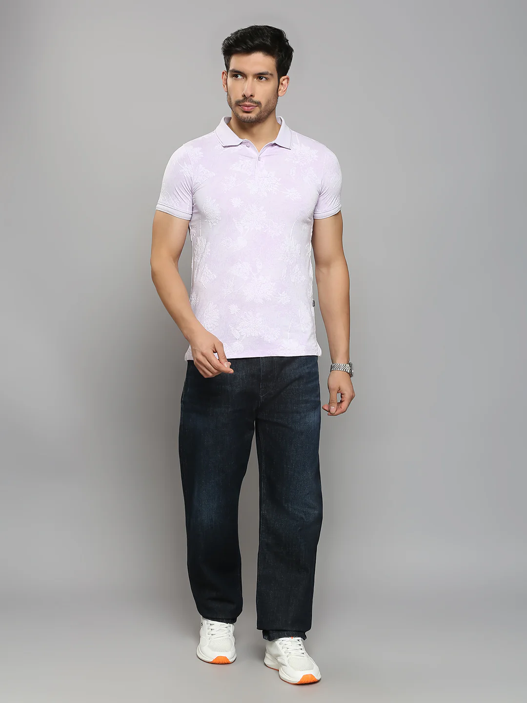 Men's Lilac Printed Slim Fit T-Shirts - Image 6
