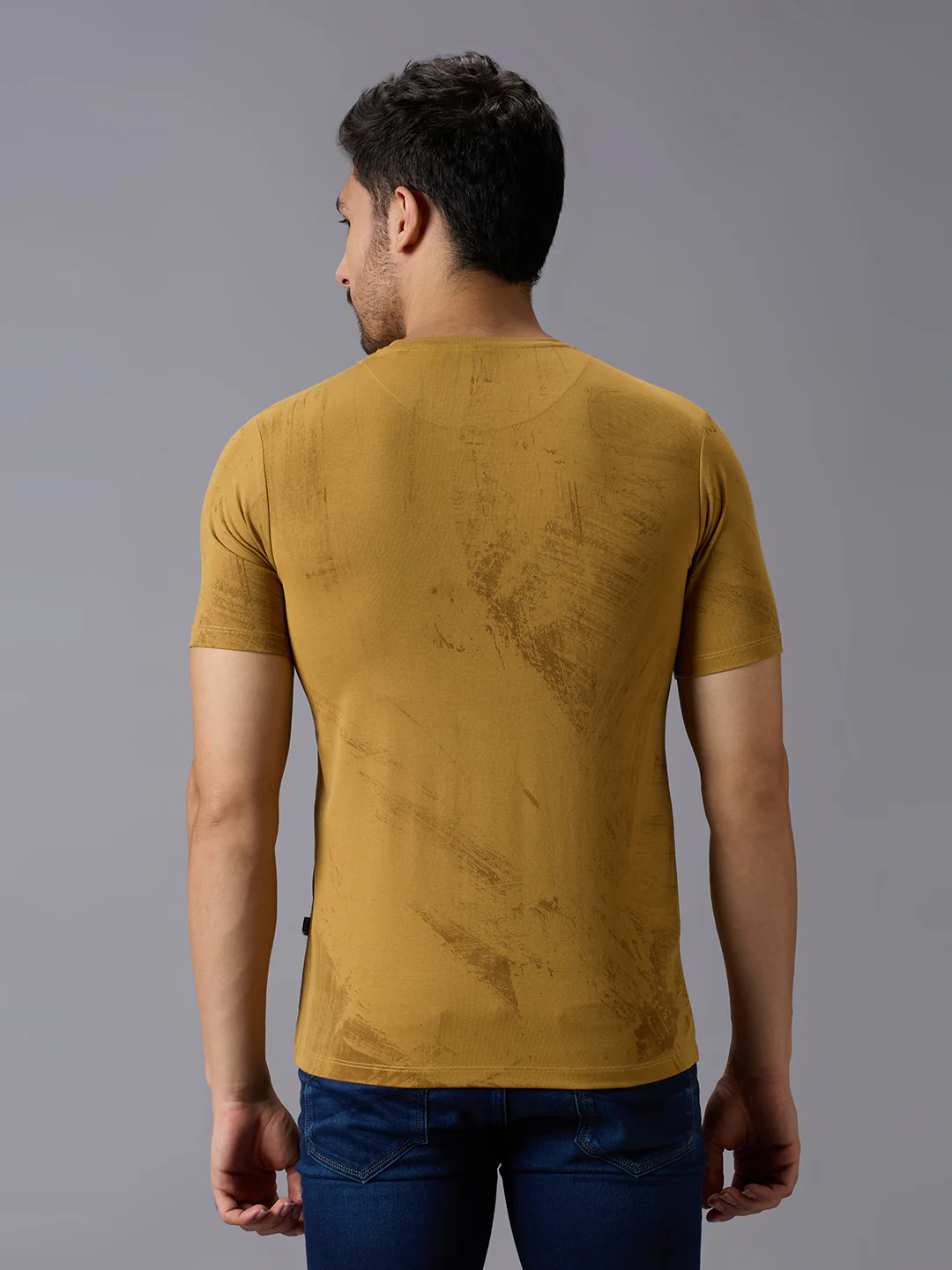 Men's Mustard Printed Slim Fit T-Shirts - Image 4