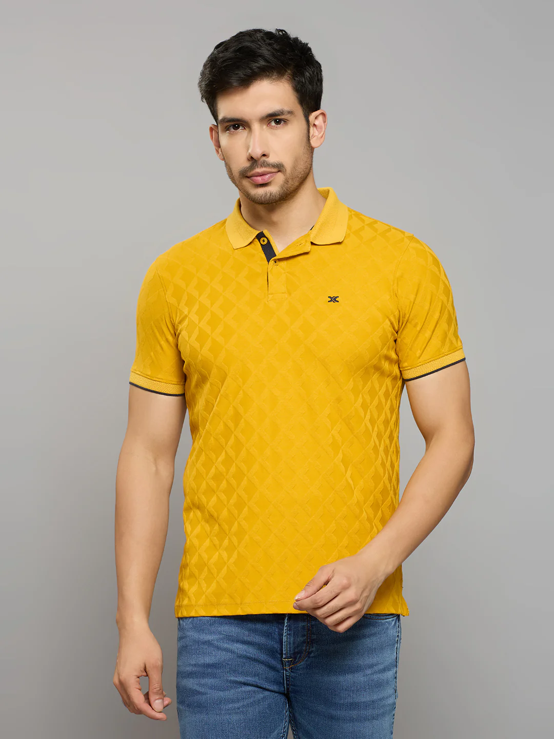 Men's Mustard Printed Slim Fit T-Shirts