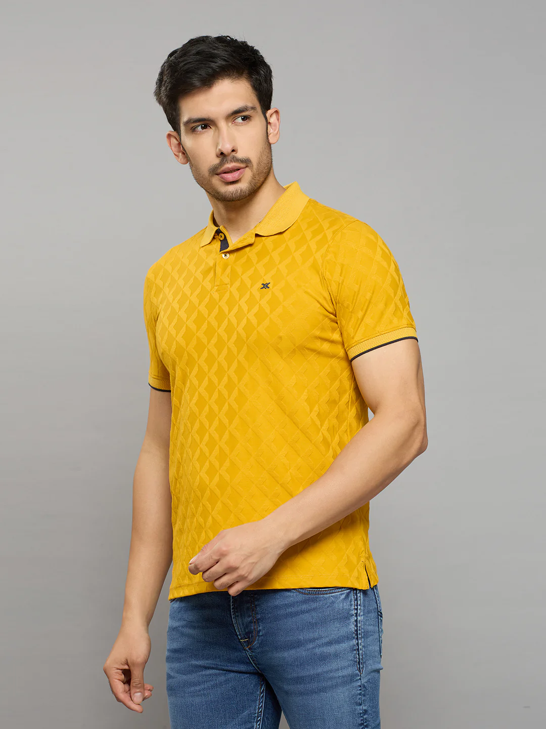 Men's Mustard Printed Slim Fit T-Shirts - Image 2