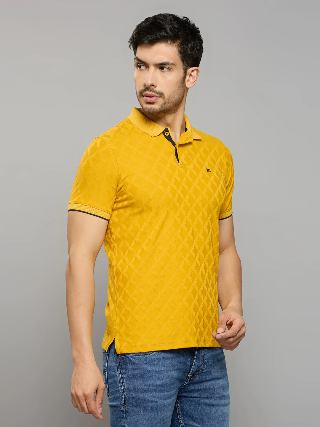 Men's Mustard Printed Slim Fit T-Shirts - Image 3