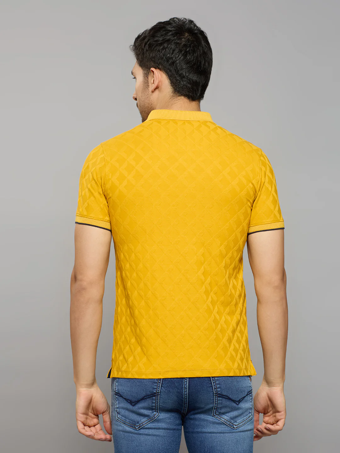Men's Mustard Printed Slim Fit T-Shirts - Image 4