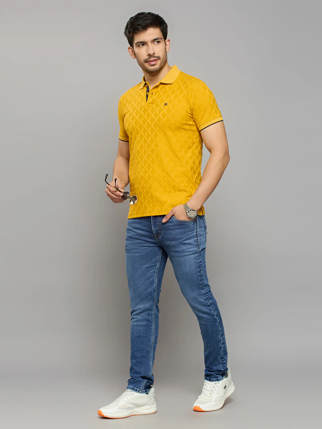 Men's Mustard Printed Slim Fit T-Shirts - Image 6