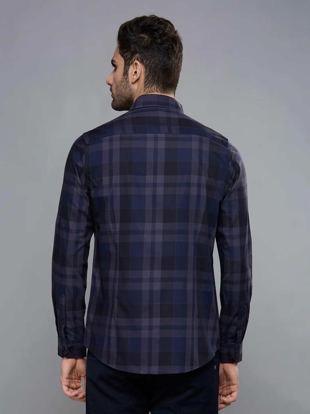 Men's Navy Blue Checks Slim Fit Shirts - Image 7