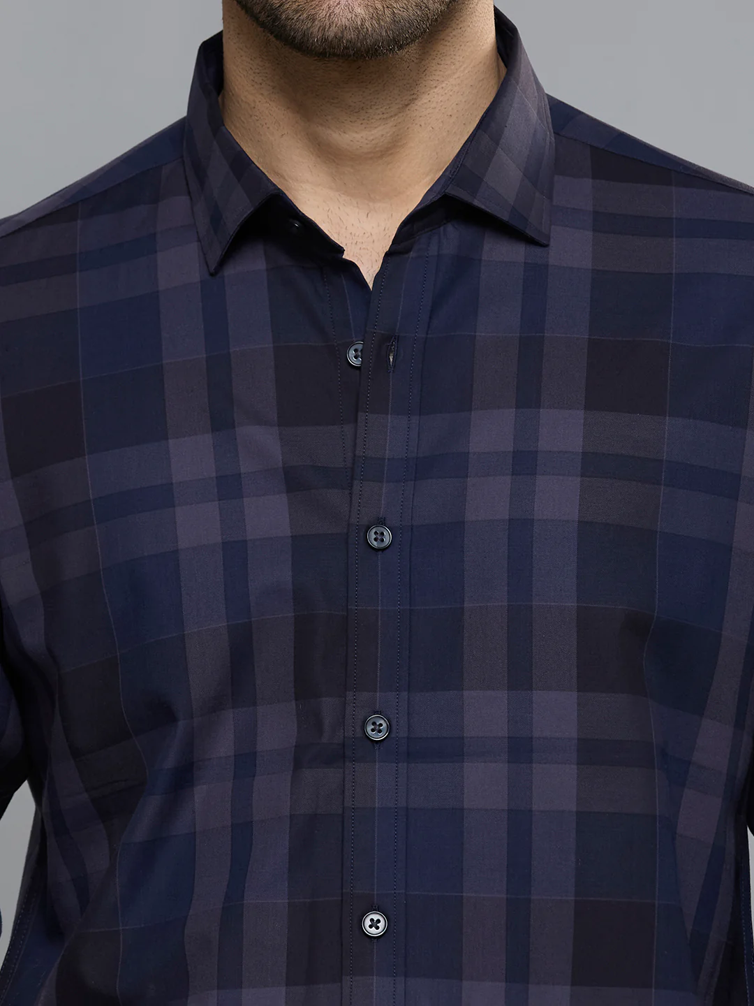 Men's Navy Blue Checks Slim Fit Shirts - Image 8