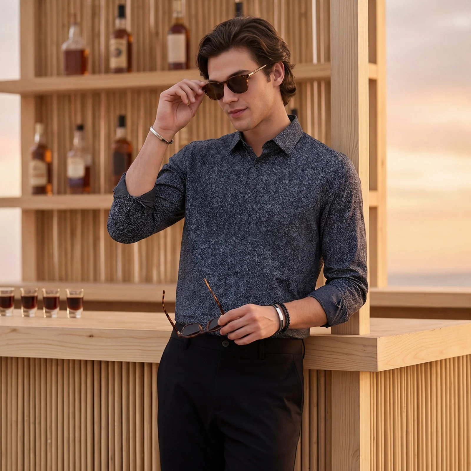 Men's Navy Blue Printed Slim Fit Shirts - Image 2