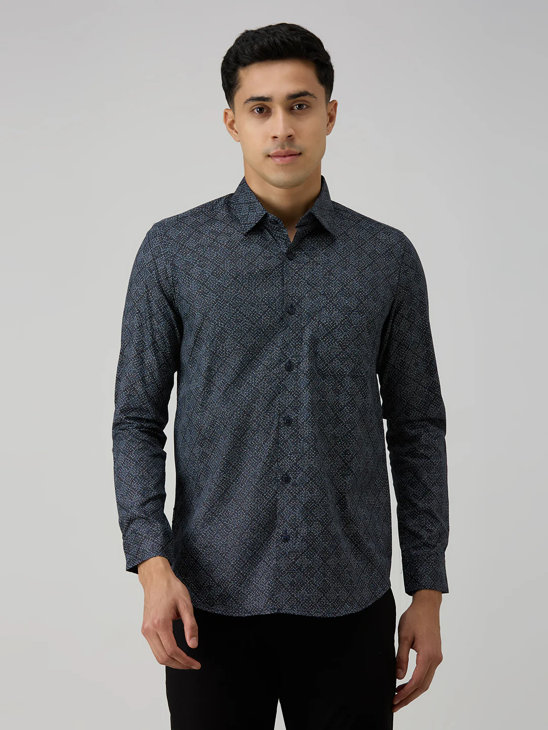 Men's Navy Blue Printed Slim Fit Shirts - Image 3