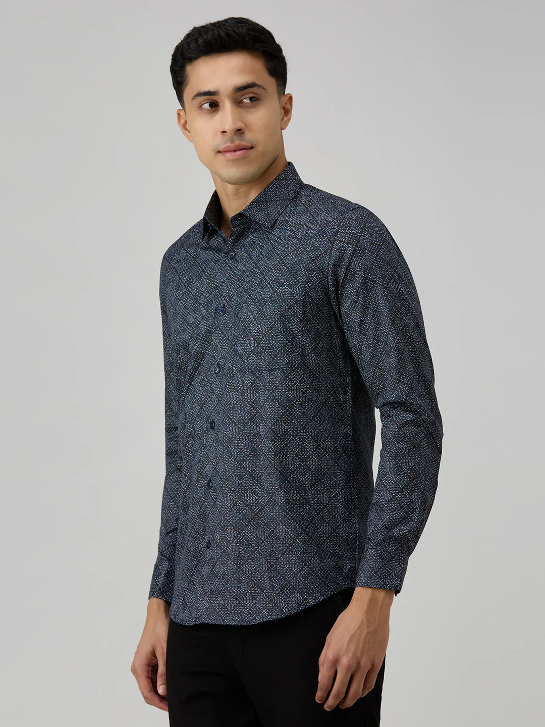 Men's Navy Blue Printed Slim Fit Shirts - Image 4