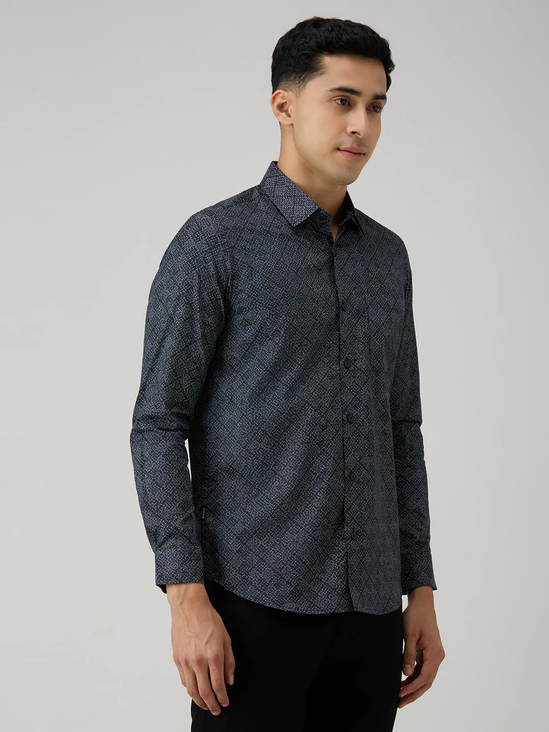 Men's Navy Blue Printed Slim Fit Shirts - Image 5