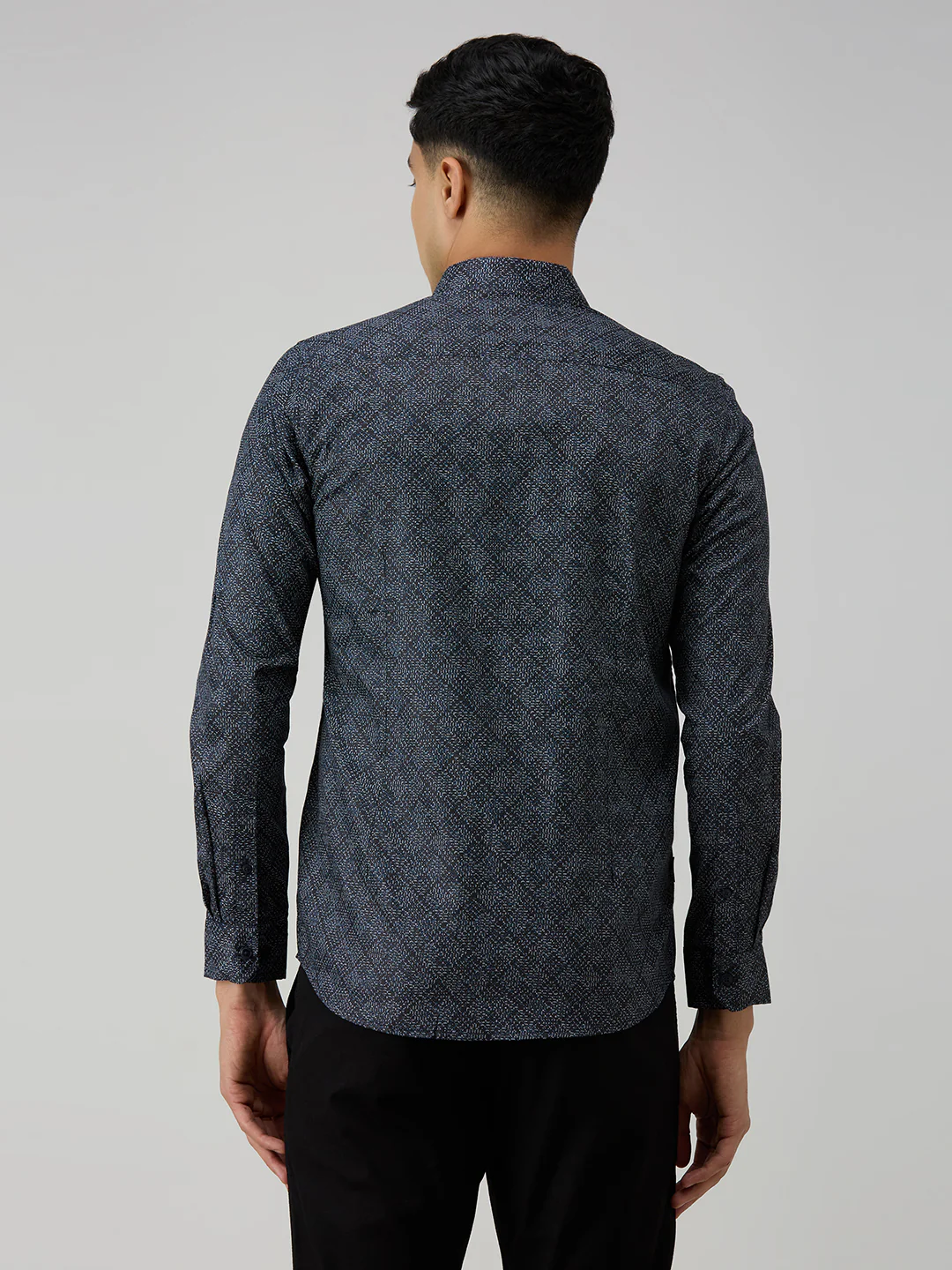 Men's Navy Blue Printed Slim Fit Shirts - Image 6