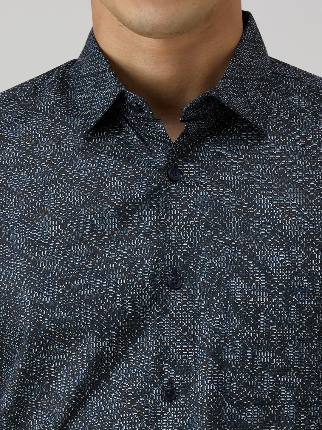 Men's Navy Blue Printed Slim Fit Shirts - Image 7