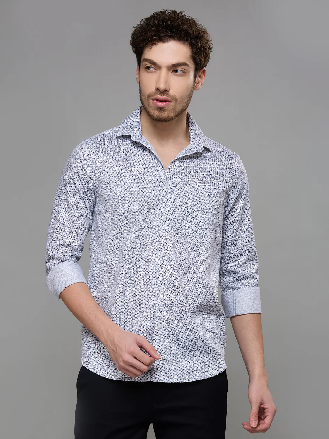 Men's Navy Blue Printed Slim Fit Shirts - Image 3
